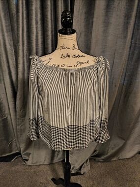Express Black & White Striped Off-Shoulder Blouse